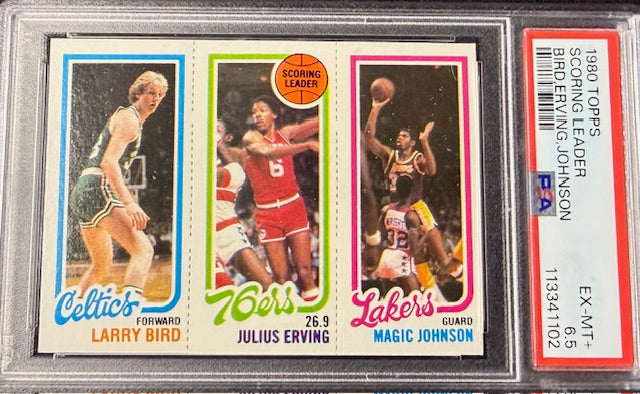 1980 Topps Larry Bird / Magic Johnson / Julius Erving PSA 6.5 Rookie Scoring Leaders