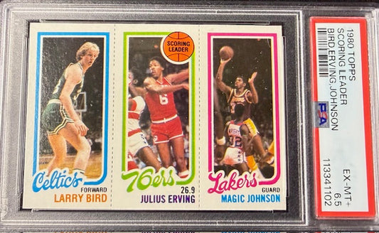 1980 Topps Larry Bird / Magic Johnson / Julius Erving PSA 6.5 Rookie Scoring Leaders - New England Consignment and Collectables