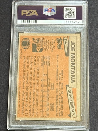 1981 Topps Joe Montana rookie card PSA 7 graded San Francisco 49ers #216