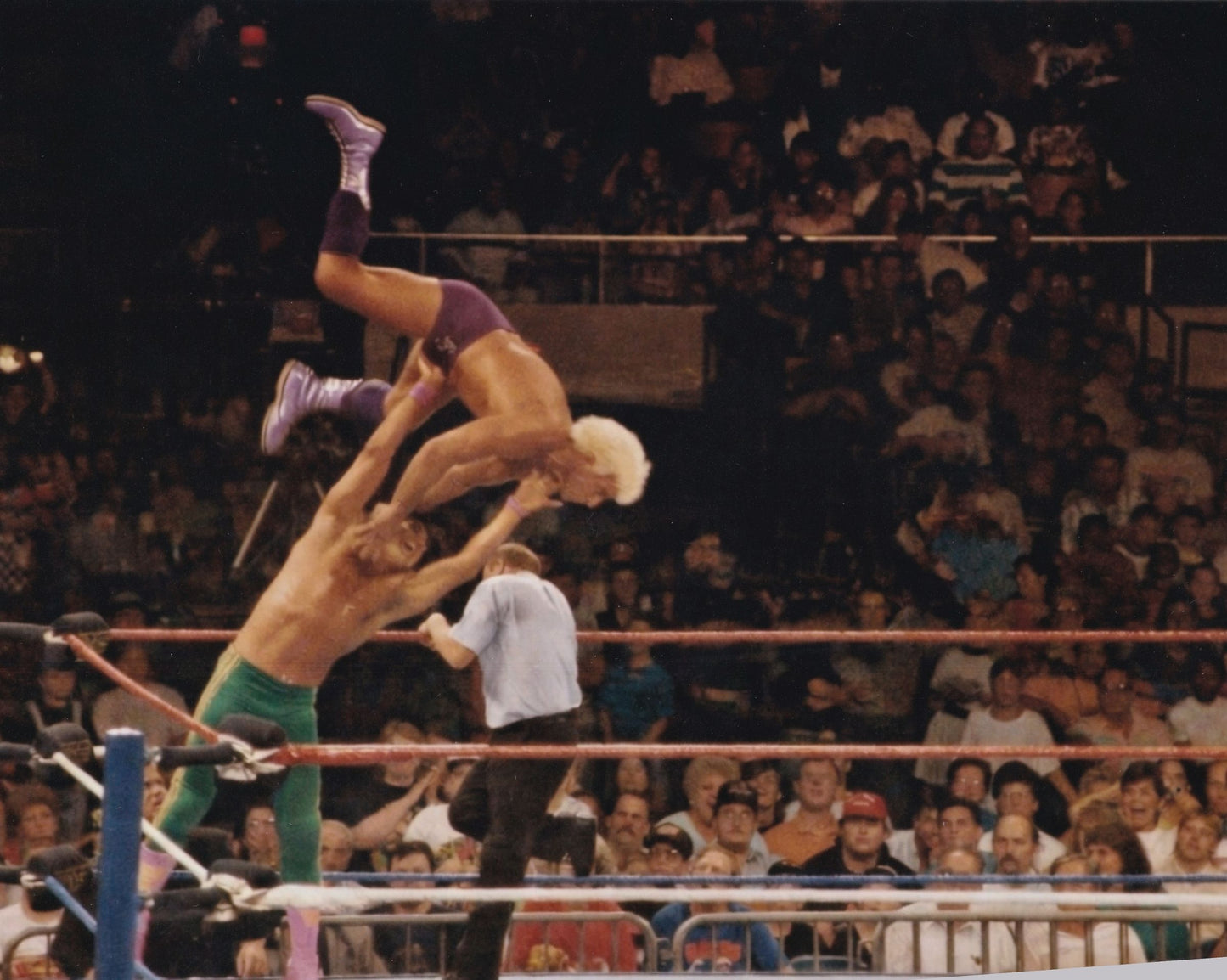 Ric Flair vs Tito Santana 1992 WWF Nashville wrestling action photo in ring