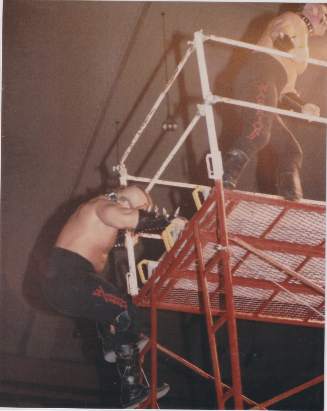 🟨 ALT TEXT

Road Warriors scaffold match January 1987 Philadelphia NWA wrestling action photo