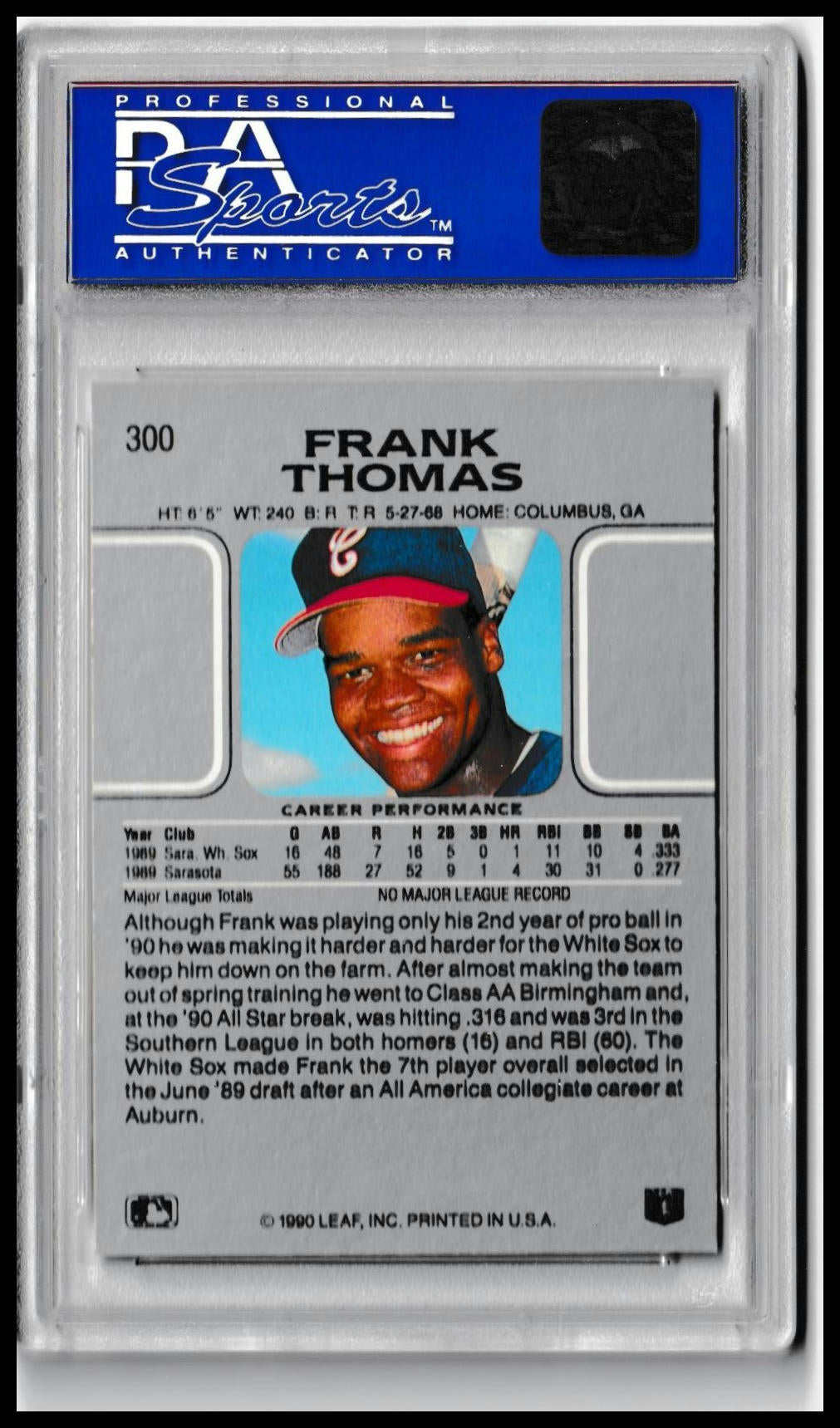 1990 Leaf Frank Thomas Rookie Card – Chicago White Sox – RC PSA 9 – New ...
