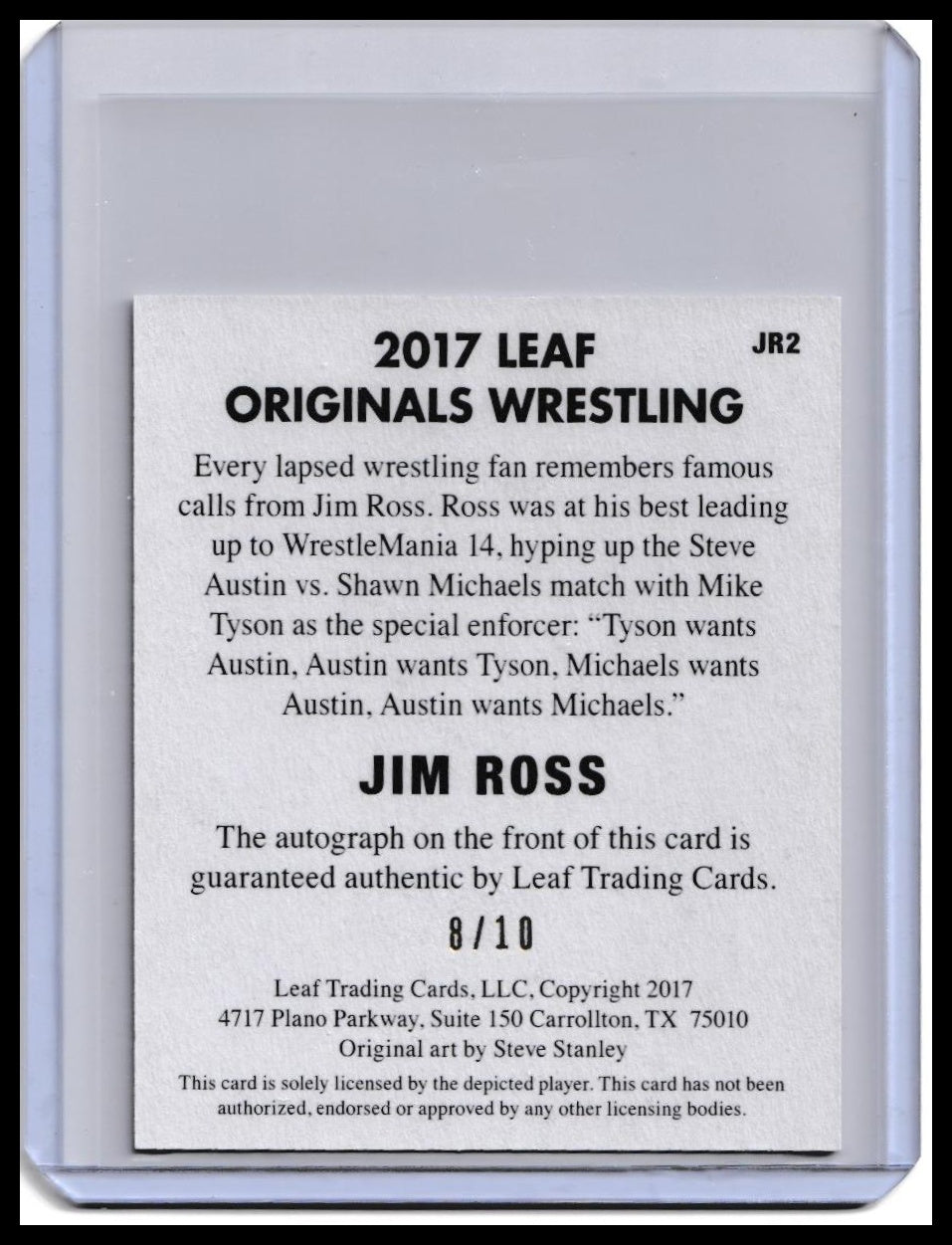 2017 Jim Ross Autograph Card Leaf Original Wrestling On-Card Red Parallel #/10