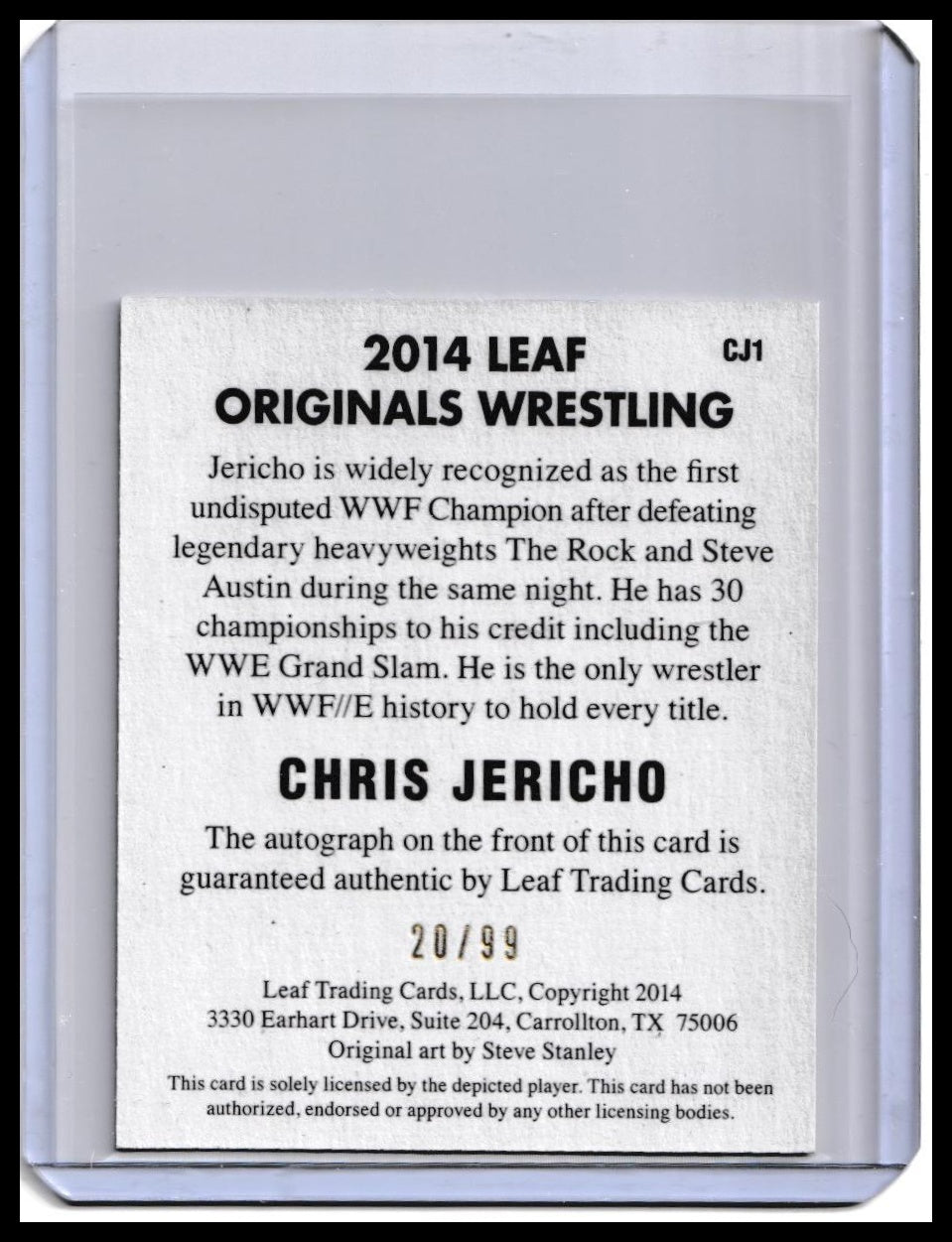 2014 Chris Jericho Autograph Card Leaf Originals Wrestling On-Card Auto Yellow /99