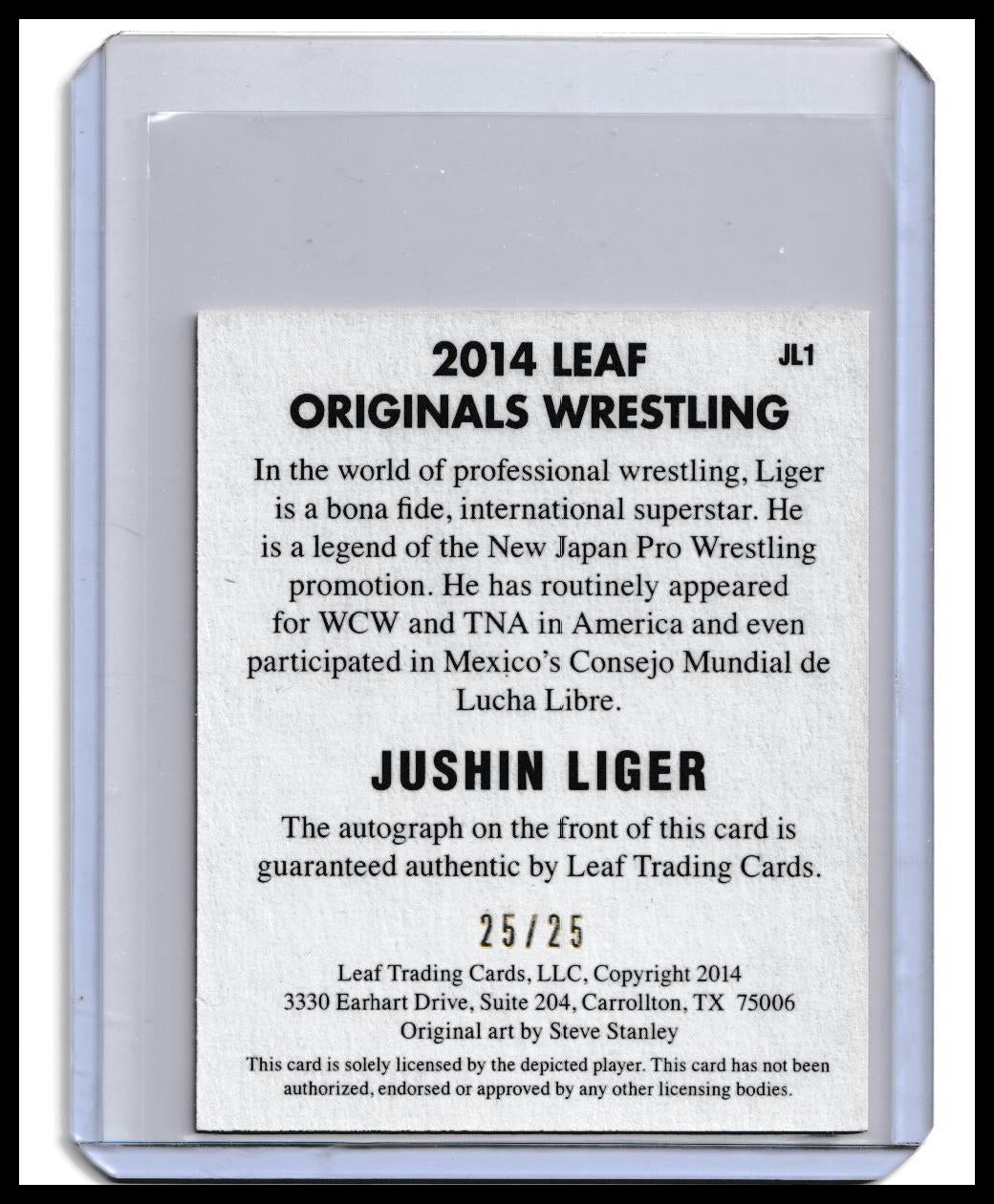 2014 Jushin Thunder Liger Autograph Card Leaf Originals Wrestling On-Card Auto Blue /25