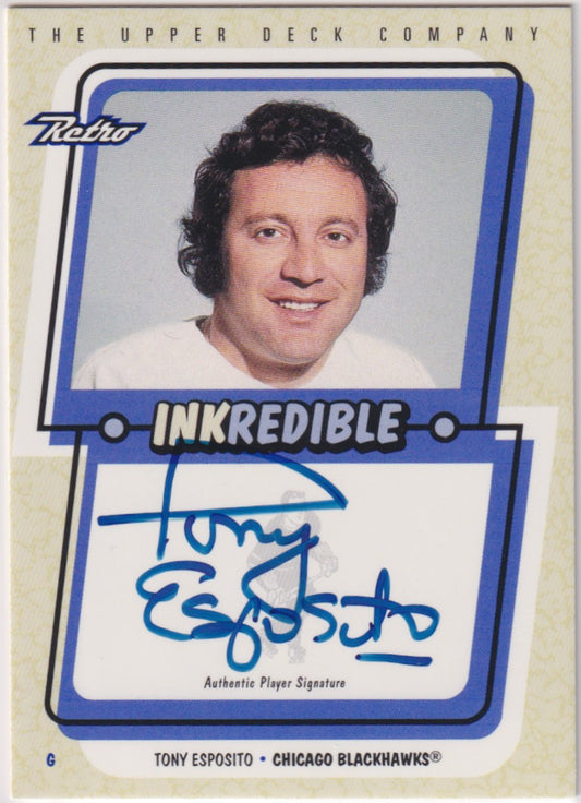 Tony Esposito Autograph – 1999-00 Upper Deck Retro Inkredible – NHL Hall of Fame - New England Consignment and Collectables