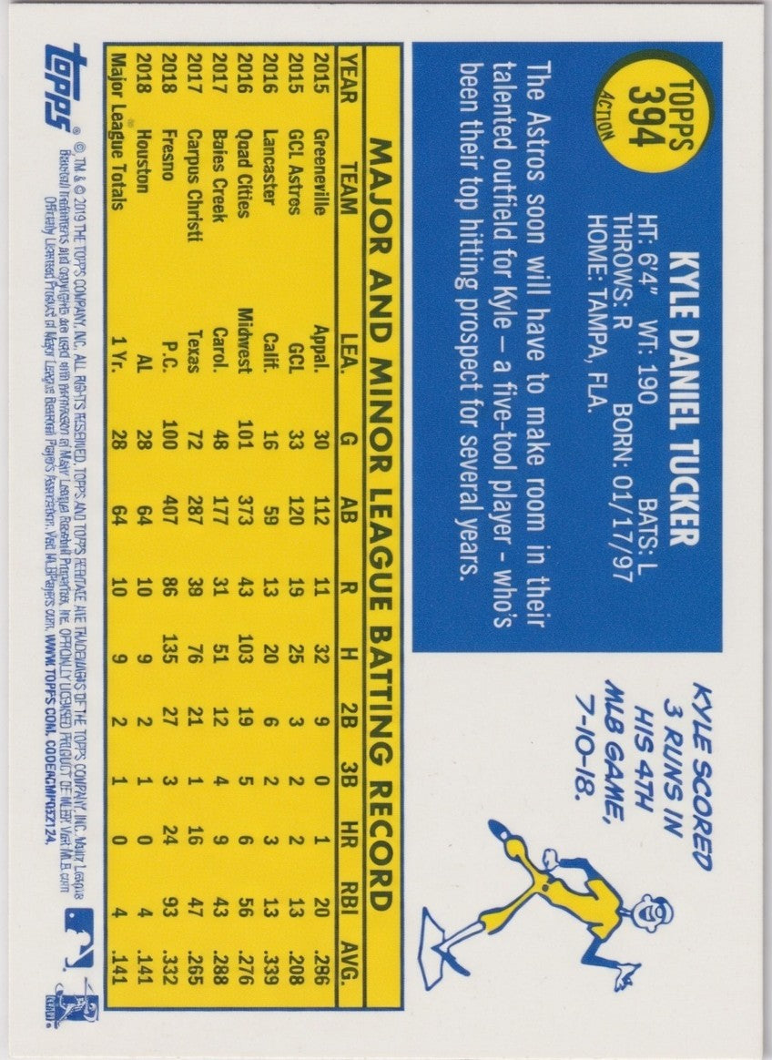 Kyle Tucker 2019 Topps Heritage rookie card back stats Astros RC